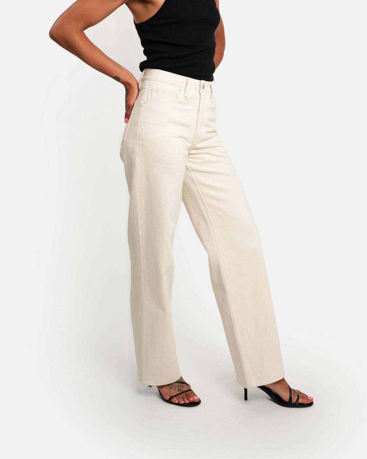 wide leg jeans in natural - unspun made to order