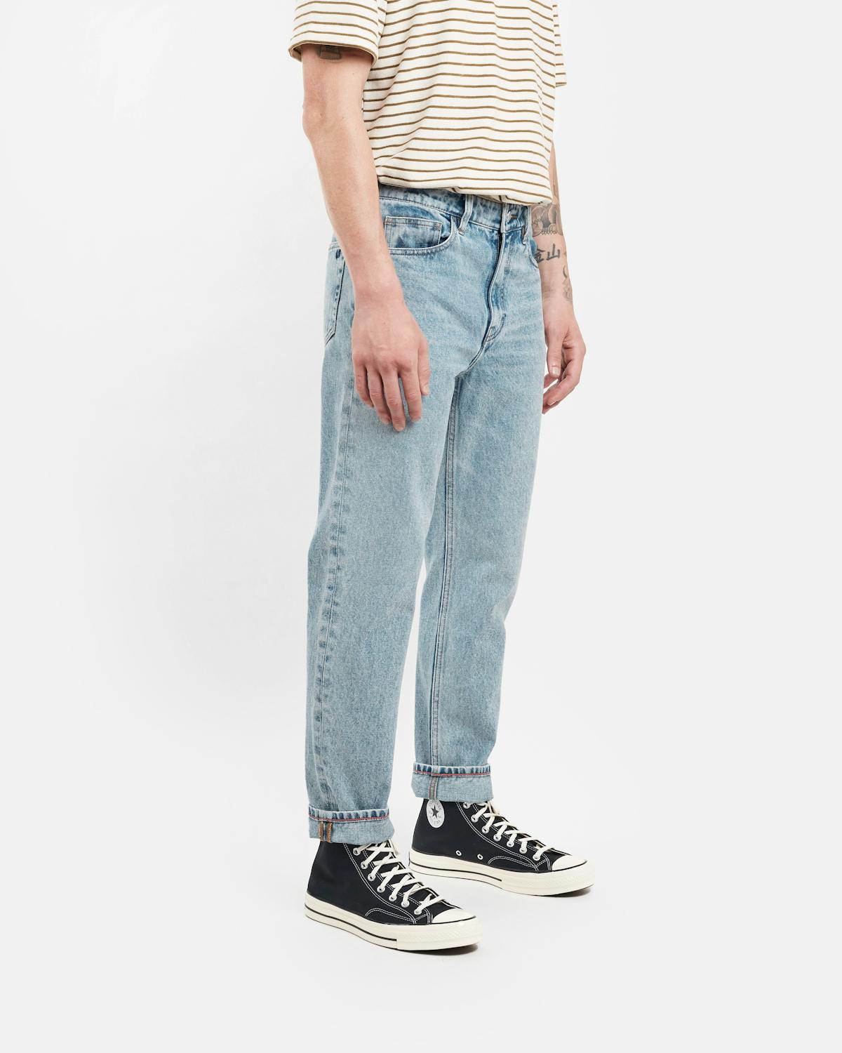relaxed tapered fit jeans in organic light vintage - unspun custom denim