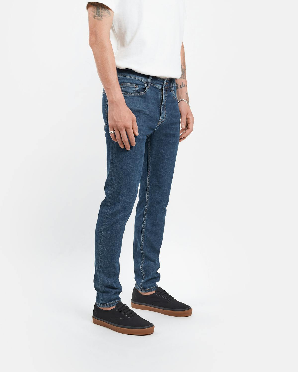 slim fit jeans in mid blue - unspun custom made denim jeans